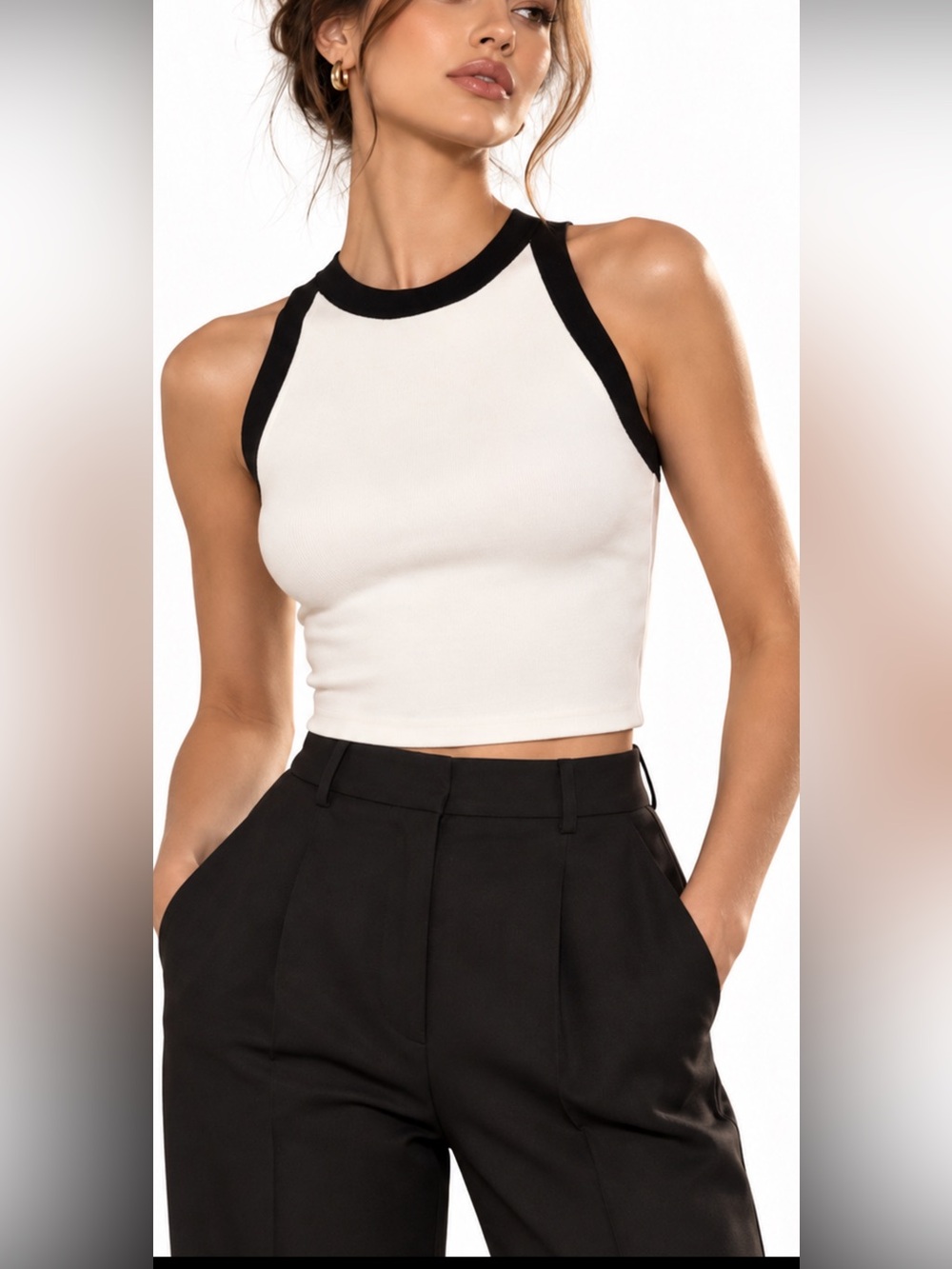Title: Alice + Olivia NWT $275 White Black Stretch Sleeveless Top XS